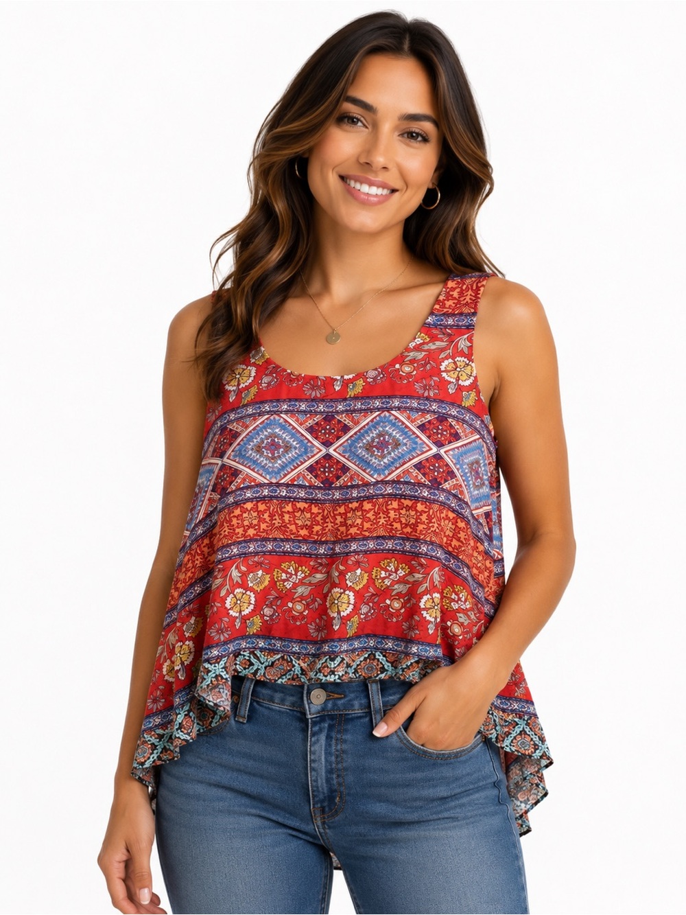 BCX sleeveless high low Floral‎ printed tiered ruffled bottom Top, Size: S, NWT